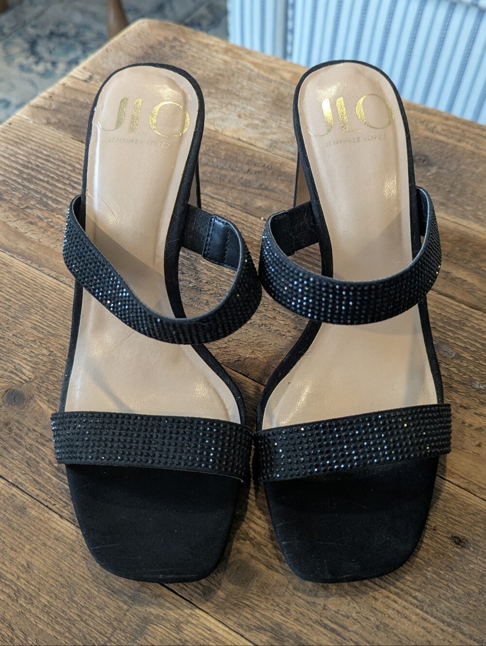 Jennifer Lopez Black Ericka Two-Strap Block Heel Sandals, NWOT